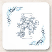 Initiaal "I" Blauw Monogram Kalm Bloemen Bier Onderzetter (Voorkant)