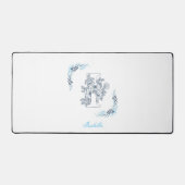 Initiaal "I" Blauw Monogram Kalm Bloemen Bureaumat (Voorkant)