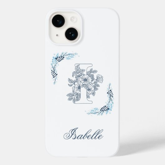 Initiaal "I" Blauw Monogram Kalm Bloemen Case-Mate iPhone Case (Achterkant)
