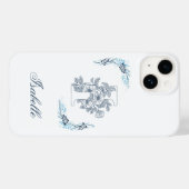 Initiaal "I" Blauw Monogram Kalm Bloemen Case-Mate iPhone Case (Achterkant (horizontaal))