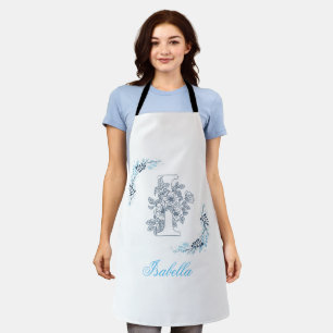 Initiaal "I" Blauw Monogram Kalm Bloemen Schort