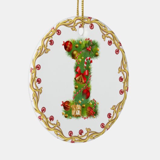 initiaal I monogramme kerstversiering - cirkel Keramisch Ornament (Rechts)