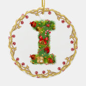 initiaal I monogramme kerstversiering - cirkel Keramisch Ornament (Voorkant)