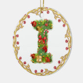 initiaal I monogramme kerstversiering - cirkel Keramisch Ornament (Links)