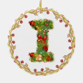 initiaal I monogramme kerstversiering - cirkel Keramisch Ornament (Achterkant)