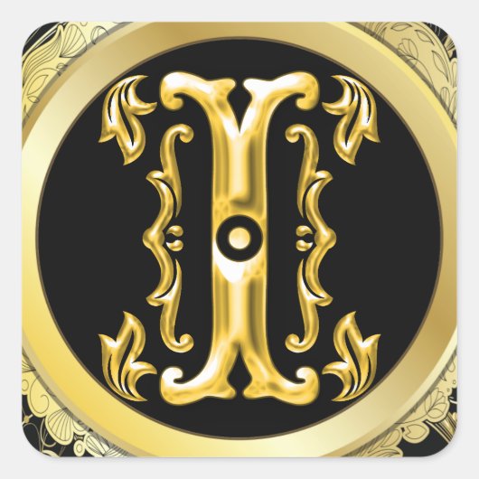 Initiaal I vierkante Sticker in goud (Voorkant)