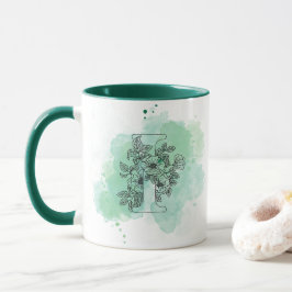 Initiaal I Waterverf Monogram Groen Botanisch Mok