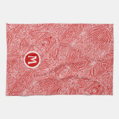 Initiaal in keukenhanddoek met rode kribbelprint (Horizontaal)