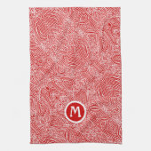 Initiaal in keukenhanddoek met rode kribbelprint (Verticaal)