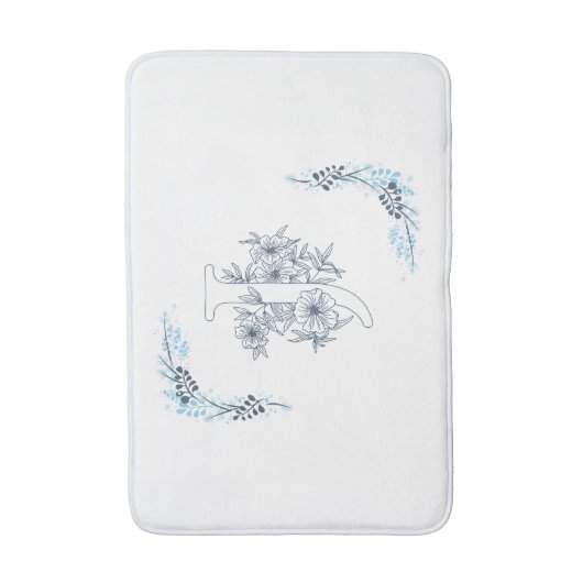 Initiaal "J" Blauw Monogram Kalm Bloemen Badmat (Voorkant Verticaal)