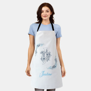 Initiaal "J" Blauw Monogram Kalm Bloemen Schort