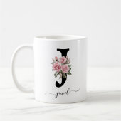 Initiaal J Monogram Bloembloem Roze Rozen Mok (Links)