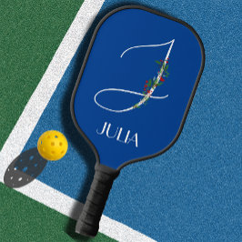 Initiaal J monogram waterverf bloemendocent Pickleball Paddle