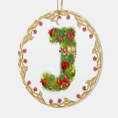 initiaal J monogrammed kerstversiering - cirkel Keramisch Ornament (Links)