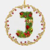 initiaal J monogrammed kerstversiering - cirkel Keramisch Ornament (Achterkant)
