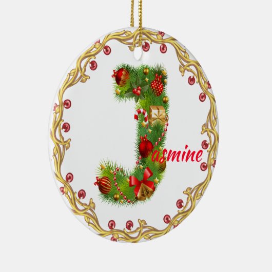 initiaal J monogrammed kerstversiering CUSTOMIZE Keramisch Ornament (Rechts)