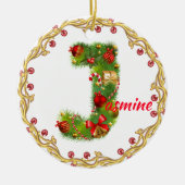 initiaal J monogrammed kerstversiering CUSTOMIZE Keramisch Ornament (Voorkant)