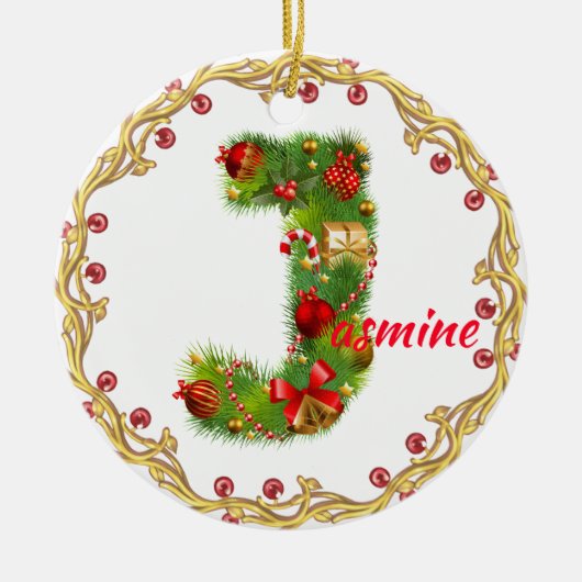 initiaal J monogrammed kerstversiering CUSTOMIZE Keramisch Ornament (Voorkant)