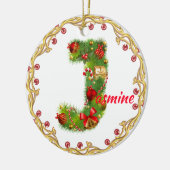 initiaal J monogrammed kerstversiering CUSTOMIZE Keramisch Ornament (Links)
