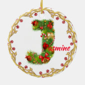 initiaal J monogrammed kerstversiering CUSTOMIZE Keramisch Ornament (Achterkant)