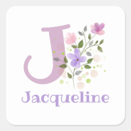 Initiaal J Plus Naam Jacqueline & Flowers Design Vierkante Sticker