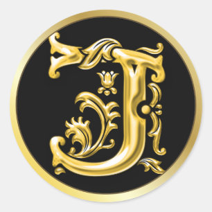 Initiaal J Ronde Sticker in Goud