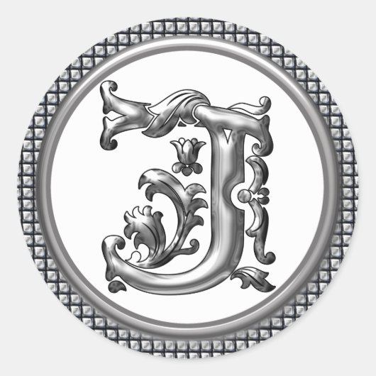 Initiaal J Ronde Sticker in Zilver (Voorkant)