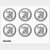 Initiaal J Ronde Sticker in Zilver (Vel)