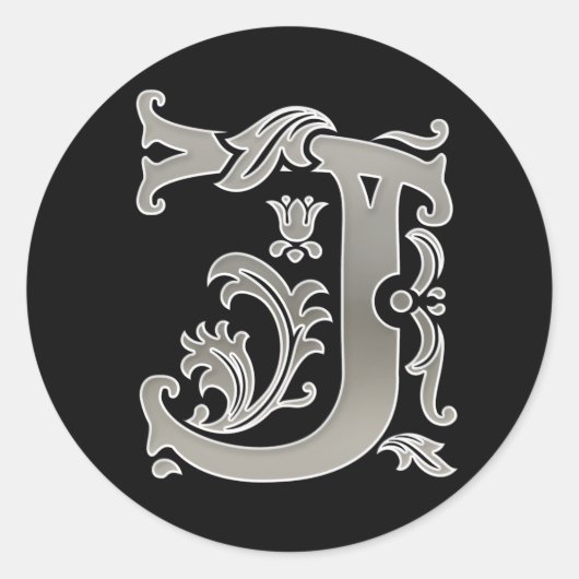 Initiaal J Ronde Sticker in zilver (Voorkant)