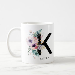 Initiaal "K" Alfabet Mok Monogram Boho Waterverf