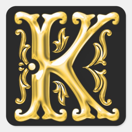 Initiaal K Hoofdletter Sticker in Goud (Voorkant)