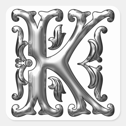 Initiaal K Hoofdletter Sticker in zilver (Voorkant)