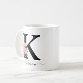Initiaal K Monogram Bloembloem Roze Rozen Mok (Voorkant links)
