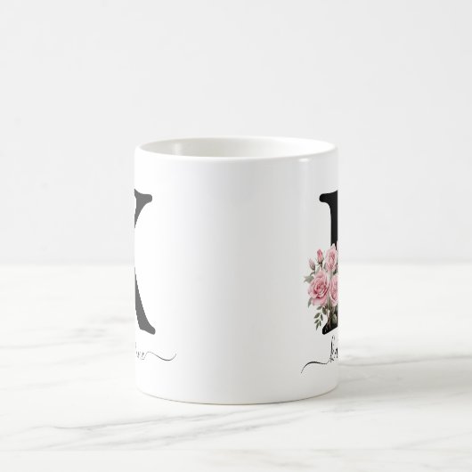 Initiaal K Monogram Bloembloem Roze Rozen Mok (Center)