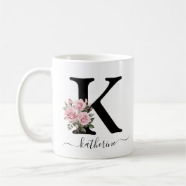 Initiaal K Monogram Bloembloem Roze Rozen Mok