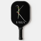 Initiaal K monogram rood bloemenoma zwart Pickleball Paddle (Voorkant)