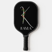 Initiaal K monogram rood bloemenoma zwart Pickleball Paddle (Achterkant)