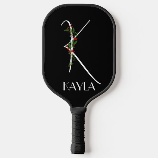 Initiaal K monogram rood bloemenoma zwart Pickleball Paddle (Achterkant)