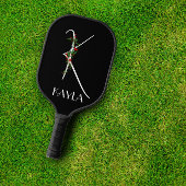 Initiaal K monogram rood bloemenoma zwart Pickleball Paddle