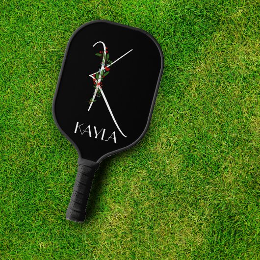 Initiaal K monogram rood bloemenoma zwart Pickleball Paddle