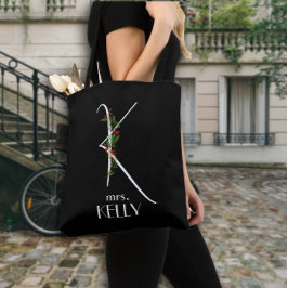 Initiaal K monogram waterverf rode bloemleraar Tote Bag