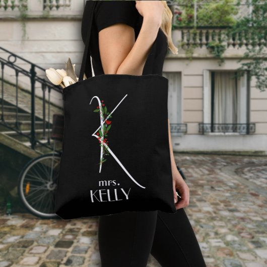 Initiaal K monogram waterverf rode bloemleraar Tote Bag