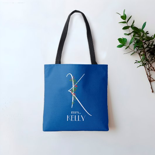 Initiaal K monogram waterverf rode bloemleraar Tote Bag