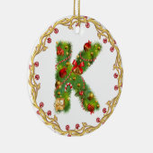initiaal K monogramme kerstversiering - cirkel Keramisch Ornament (Rechts)