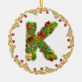 initiaal K monogramme kerstversiering - cirkel Keramisch Ornament (Voorkant)