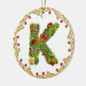 initiaal K monogramme kerstversiering - cirkel Keramisch Ornament (Links)
