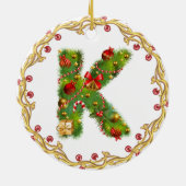 initiaal K monogramme kerstversiering - cirkel Keramisch Ornament (Achterkant)