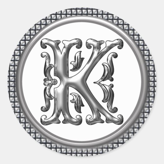 Initiaal K Ronde Sticker in Zilver (Voorkant)