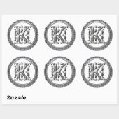 Initiaal K Ronde Sticker in Zilver (Vel)