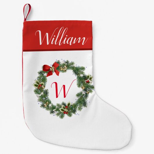 Initiaal Kerst Krans Monogram Xmas Stocking Kleine Kerstsok (Voorkant)